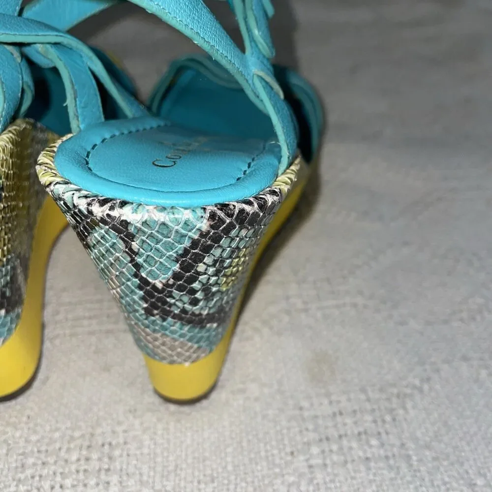 Cole Haan Women’s Ankle Strap Wedges Size 9 B Blue Yellow Going Out Party Fun